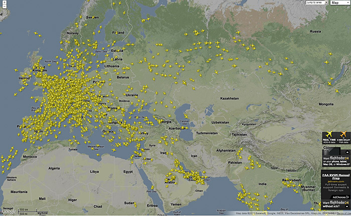 aktuelle Flüge über Europa