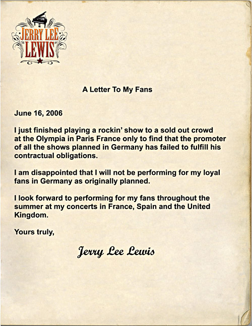 Absage der Deutschlandkonzerte von Jerry Lee Lewis
